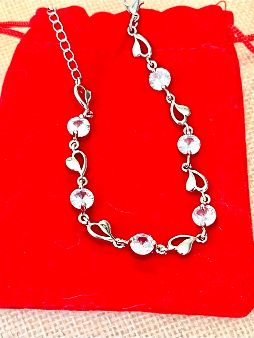 Mossinite 3.5k Sterling Silver Heart Link Bracelet W/Dust Bag